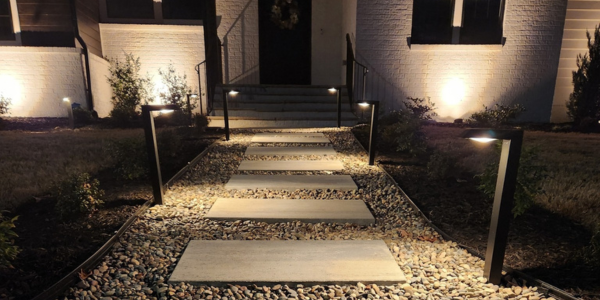 Landscape lights on walkway
