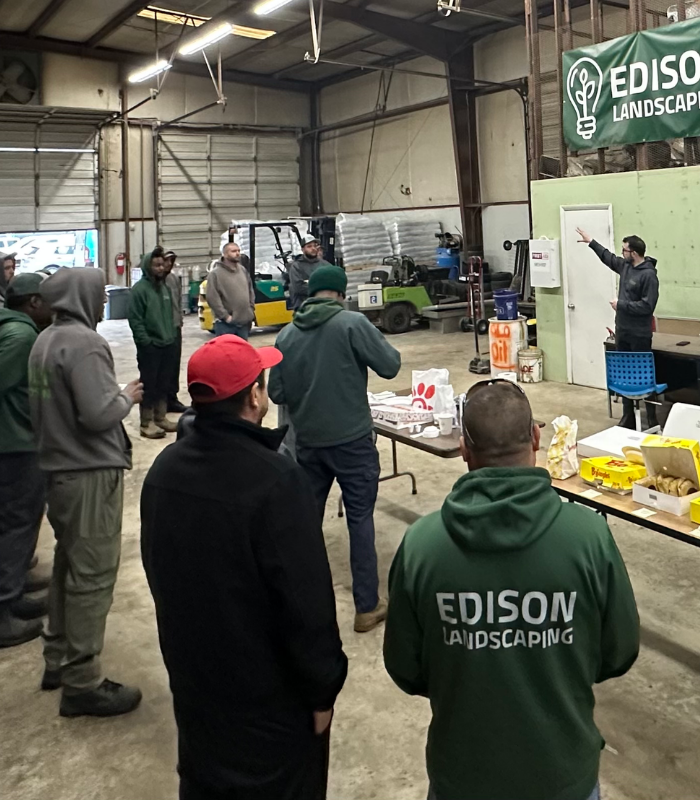 Edison Landscaping team having a lunch meeting